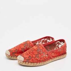Valentino Red Lace and Leather Espadrille Flats Size 37