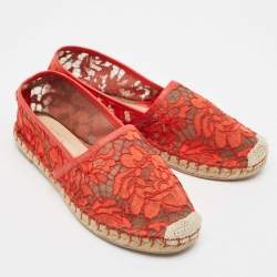 Valentino Red Lace and Leather Espadrille Flats Size 37