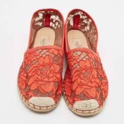 Valentino Red Lace and Leather Espadrille Flats Size 37