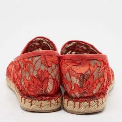 Valentino Red Lace and Leather Espadrille Flats Size 37