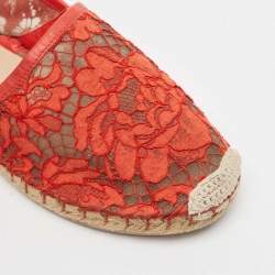 Valentino Red Lace and Leather Espadrille Flats Size 37
