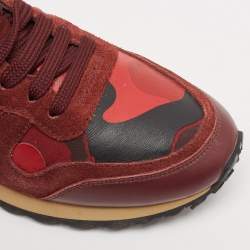 Valentino Red/Burgundy Leather and Suede Rockrunner Sneakers Size 38