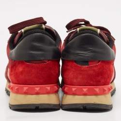 Valentino Red/Burgundy Leather and Suede Rockrunner Sneakers Size 38