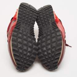 Valentino Red/Burgundy Leather and Suede Rockrunner Sneakers Size 38