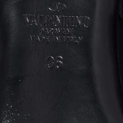 Pre Owned Valentino Black Leather Roman Stud Ankle Strap Flats Size 36