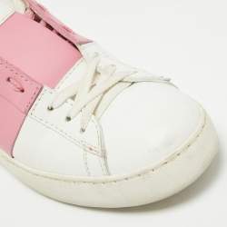 Valentino White/Red Leather Rockstud Lace Up Sneakers Size 39