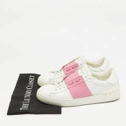 Valentino White/Red Leather Rockstud Lace Up Sneakers Size 39