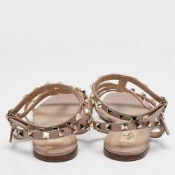 Pre Owned Valentino Pink Leather Rockstud Flat Ankle Strap Sandals Size 39