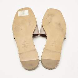 Pre Owned Valentino Beige Leather Rockstud Flat Slides Size 36.5