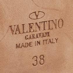 Pre Owned Valentino Gold/Beige Leather Rockstud Ankle Strap Pumps Size 38 