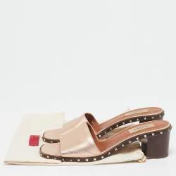 Valentino Rose Gold Leather Soul Rockstud Slide Sandals Size 38