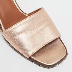 Valentino Rose Gold Leather Soul Rockstud Slide Sandals Size 38