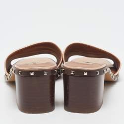 Valentino Rose Gold Leather Soul Rockstud Slide Sandals Size 38