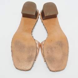 Valentino Rose Gold Leather Soul Rockstud Slide Sandals Size 38