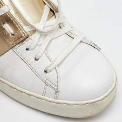 Valentino White/Gold Leather Rockstud Low Top Sneakers Size 35.5