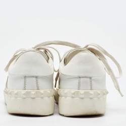 Valentino White/Gold Leather Rockstud Low Top Sneakers Size 35.5