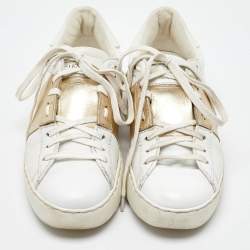Valentino White/Gold Leather Rockstud Low Top Sneakers Size 35.5