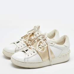 Valentino White/Gold Leather Rockstud Low Top Sneakers Size 35.5