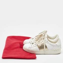 Valentino White/Gold Leather Rockstud Low Top Sneakers Size 35.5