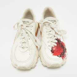 Valentino x Undercover White Leather Chain Rose Print Bounce Sneakers Size 36