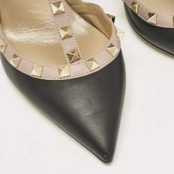 Pre Owned Valentino Black Leather Rockstud Caged Pumps Size 40