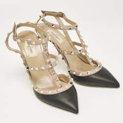Pre Owned Valentino Black Leather Rockstud Caged Pumps Size 40