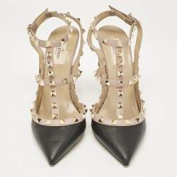 Pre Owned Valentino Black Leather Rockstud Caged Pumps Size 40