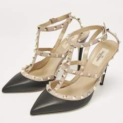 Pre Owned Valentino Black Leather Rockstud Caged Pumps Size 40