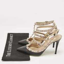 Pre Owned Valentino Black Leather Rockstud Caged Pumps Size 40