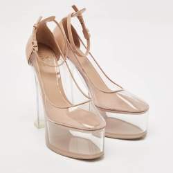 Pre Owned Valentino Beige/Transparent PVC and Leather Platform Pumps Size 39