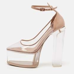Pre Owned Valentino Beige/Transparent PVC and Leather Platform Pumps Size 39