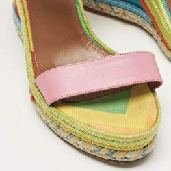 Pre Owned Valentino Pink Leather And Multicolor Chevron Wedge Ankle Strap Sandals Size 36