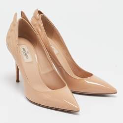 Pre Owned Valentino Beige Patent Leather Wings Detail Pointed Toe Pumps Size 38.5
