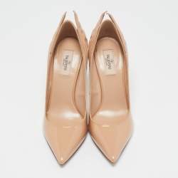 Pre Owned Valentino Beige Patent Leather Wings Detail Pointed Toe Pumps Size 38.5