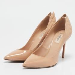 Pre Owned Valentino Beige Patent Leather Wings Detail Pointed Toe Pumps Size 38.5