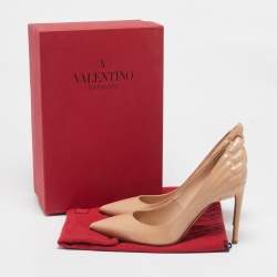 Pre Owned Valentino Beige Patent Leather Wings Detail Pointed Toe Pumps Size 38.5