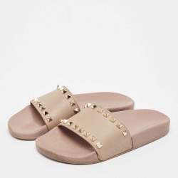 Valentino Beige Rubber Rockstud Slide Flats Size 37