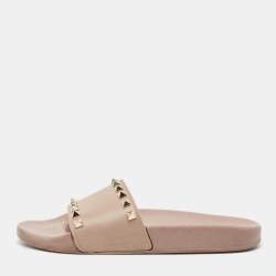 Valentino Beige Rubber Rockstud Slide Flats Size 37