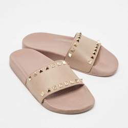 Valentino Beige Rubber Rockstud Slide Flats Size 37