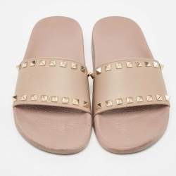 Valentino Beige Rubber Rockstud Slide Flats Size 37