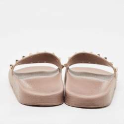 Valentino Beige Rubber Rockstud Slide Flats Size 37