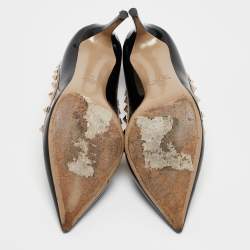 Pre Owned Valentino Black/Beige Leather and Patent Rockstud Pointed Toe Pumps Size 39
