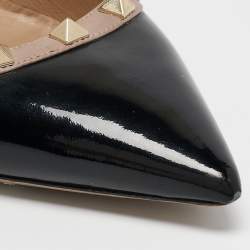 Pre Owned Valentino Black/Beige Leather and Patent Rockstud Pointed Toe Pumps Size 39