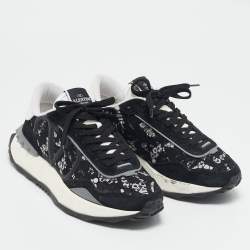 Pre Owned Valentino Black Lace and Suede Lacerunner Low Top Sneakers Size 40