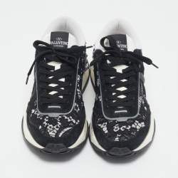 Pre Owned Valentino Black Lace and Suede Lacerunner Low Top Sneakers Size 40