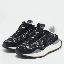Pre Owned Valentino Black Lace and Suede Lacerunner Low Top Sneakers Size 40