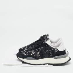 Pre Owned Valentino Black Lace and Suede Lacerunner Low Top Sneakers Size 40