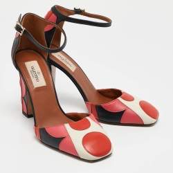 Pre Owned Valentino Multicolor Leather Carmen Square-Toe Ankle Strap Pumps Size 38