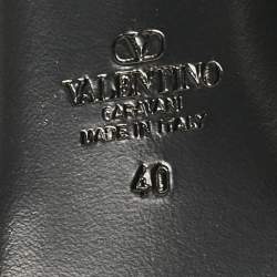 Pre Owned Valentino Black Leather V Logo Pointed Toe Slingback Flat Sandals Size 40