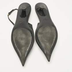 Pre Owned Valentino Black Leather V Logo Pointed Toe Slingback Flat Sandals Size 40